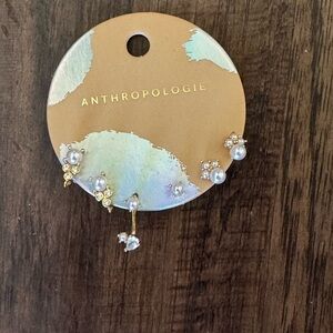 Anthropologie Crystal pearl earring set of 3